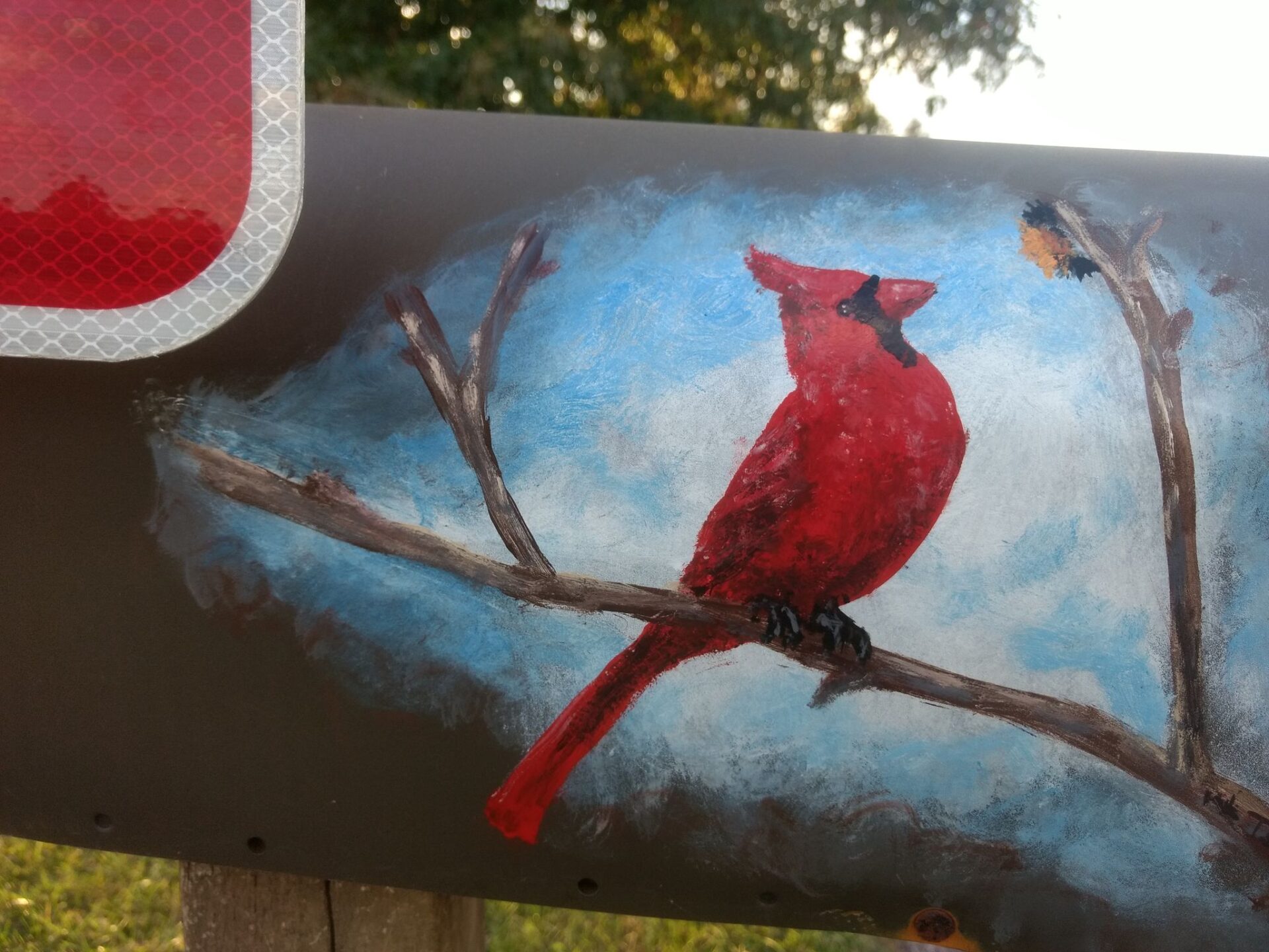 Cardinal & Bluebird Mailbox Painting